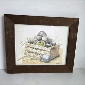 Original Watercolor Fruit Still Life Vntg Painting Framed 8x9.5" Handpainted‎